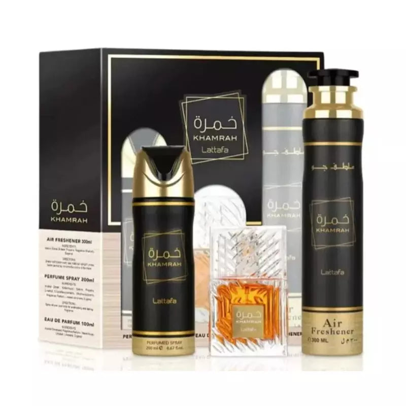 Estuche Lattafa Khamrah EDP 100 ml Unisex (3 piezas)