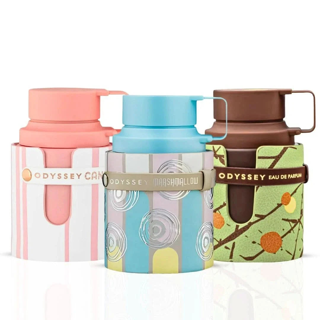 Estuche de Miniaturas Armaf Odyssey Candee Marshmellow, Choco Wheel EDP Unisex (3 piezas)