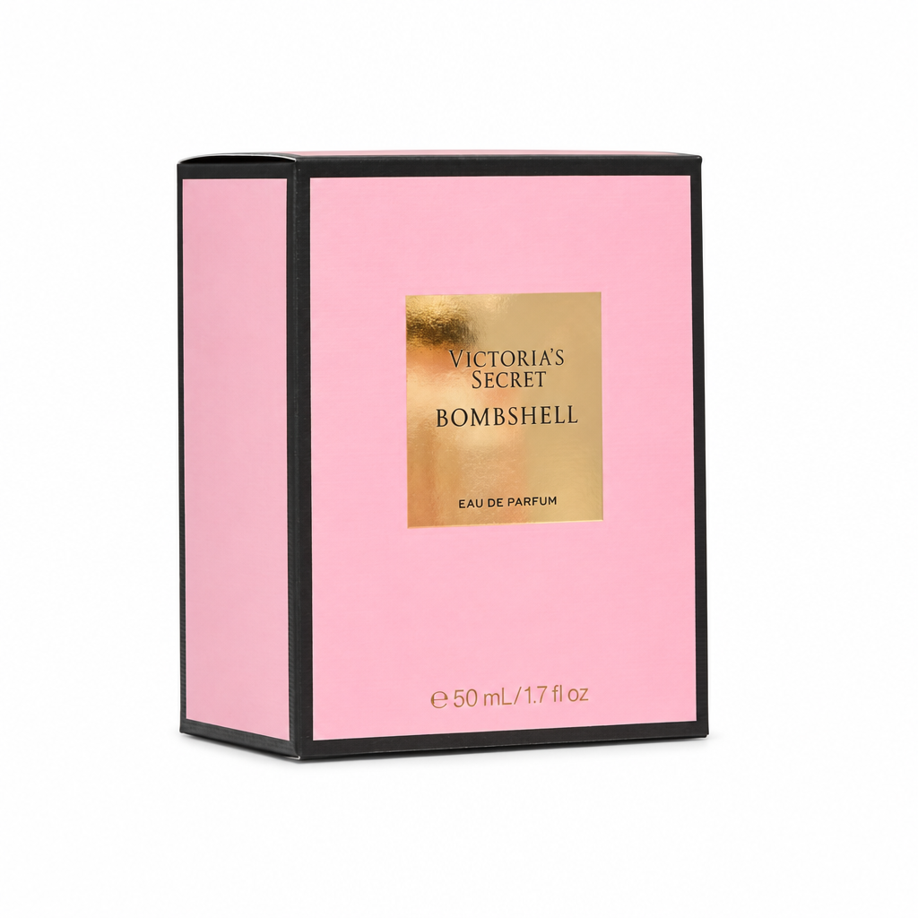 Caja de Victoria’s Secret Bombshell 50 ml con lateral visible sobre blanco