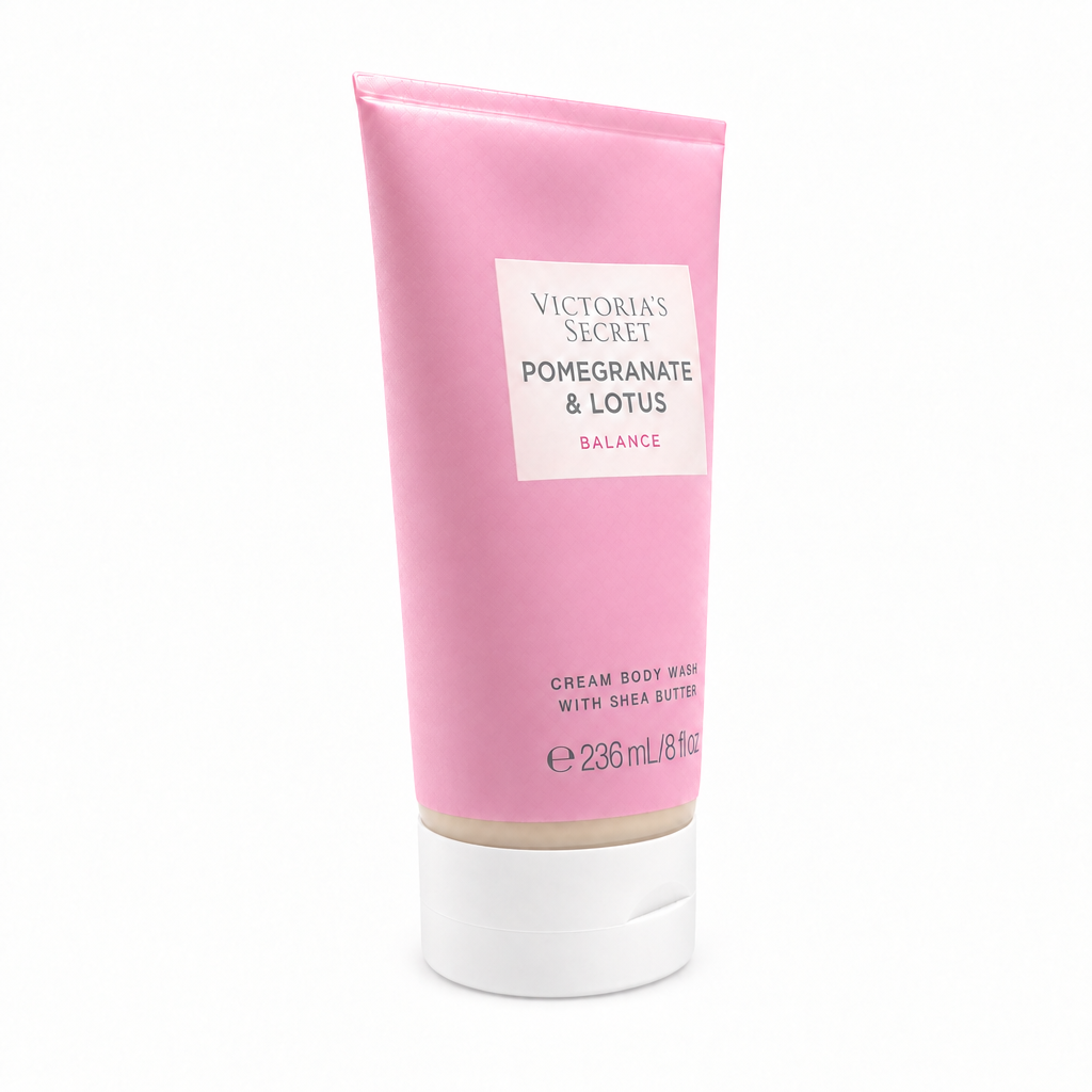 Jabón corporal Pomegranate & Lotus 236 ml, vista tres cuartos sobre fondo blanco