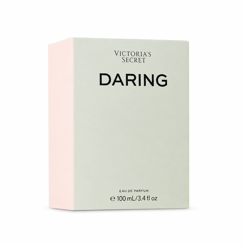 Caja de Victoria’s Secret Daring 100 ml con lateral izquierdo visible sobre blanco