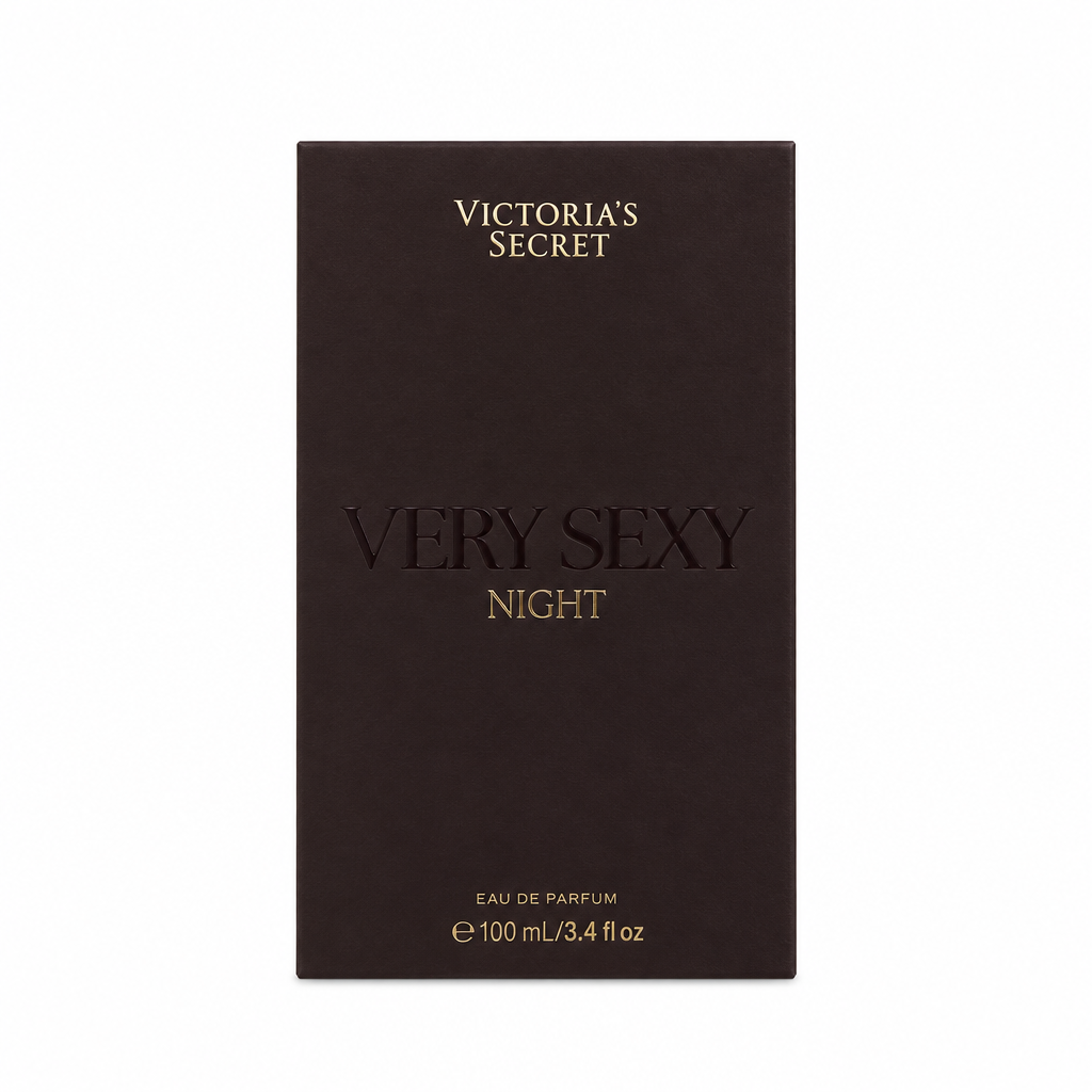 Caja frontal de Victoria’s Secret Very Sexy Night Eau de Parfum 100 ml sobre blanco