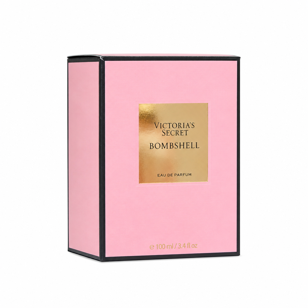 Caja de Victoria’s Secret Bombshell Eau de Parfum 100 ml con lateral visible sobre blanco